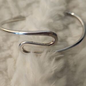 Silver Plated Abstract Open Wave Cuff Bracelet